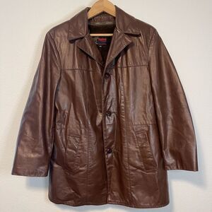 Vintage Vagabond Brown Leather Coat Jacket Size 40
